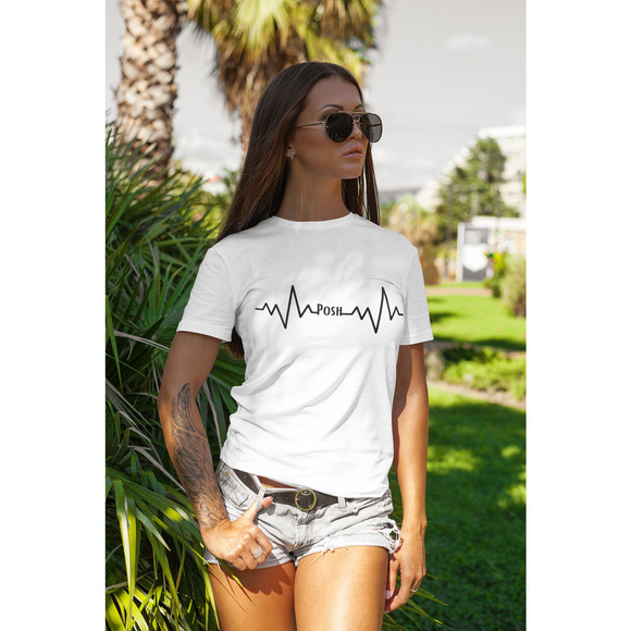 POSH Heartbeat Custom Design White Short Sleeve Graphic T-Shirt Plus Size 2X - Picture 1 of 5